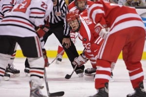 Colin Wilson (BU) lines up for a faceoff. Peter Keeling for Blast Magazine