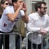 Boston University Junior Chirstian Ronaldo cheers on runners on Beacon Street. (Blast Magazine staff photo/Sarah Gordon)
