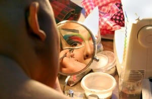 The foundation for Tan's "paint", or drag makeup, is a specially-formulated cosmetic designed for sufferers of skin ailments.  Dermablend, Tan says, has two markets - burn victims and drag queens. (Blast Staff photo/Adam J. Sell)