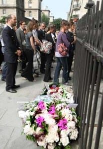 Mourners enter the Notre Dame Cathedral in Paris for Wednesday's private memorial service. Courtesy of Bob Edme/Associated Press
