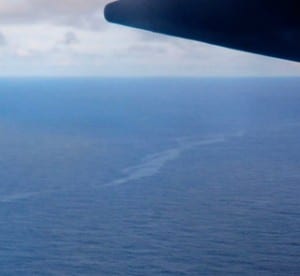 An image released by Brazil's Air Force shows a fuel slick near the debris site. Courtesy of Reuters/Brazilian Air Force Handout