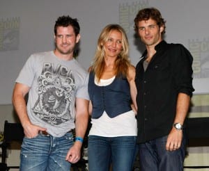 Director Richard Kelly, actress Cameron Diaz and actor James Marsden speaks during a panel discussion for "The Box"