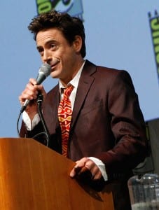 Robert Downey Jr. speaks during a panel discussion for "Sherlock Holmes"