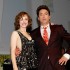 Rachel McAdams and Robert Downey Jr. onstage during a panel discussion for "Sherlock Holmes"