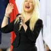 Christina Aguilera sings during the Super Bowl XLV Pregame Show in Dallas