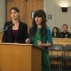 Julia (Lizzy Caplan) reluctantly represents the cutesy Jessica Day (Zooey Deschanel)