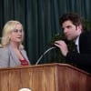 Leslie (Amy Poehler) and Ben (Adam Scott) looking clearly panicked after losing the senior citizen vote.