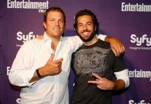 Adam Baldwin (left) and Zachary Levi at the Entertainment Weekly and Syfy invade Comic-Con party at Hotel Solamar on July 25