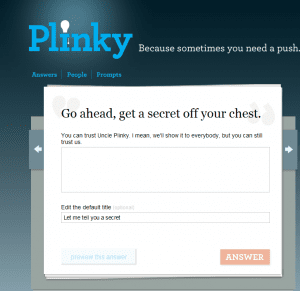 Home screen at Plinky.com.