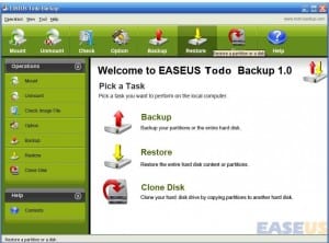 Home screen of the EASEUS Todo Backup software.