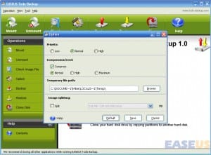 Advanced configuration options in the EASEUS Todo Backup software.