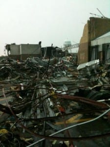 Wreckage at the Joplin Walmart  (Media credit/KOAM TV via Twitter. Original photo by Ashley Sandbothe.)