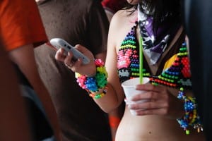 A fan wears a beaded bikini to the festival's New York stop (WireImage)