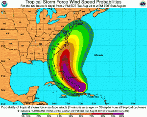 Hurricane Irene's projected path 