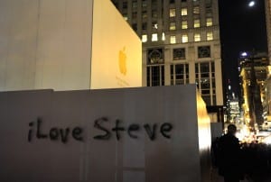 Steve Jobs is remembered outside the Fifth Avenue Apple Store on October 5 in New York City. (WireImage)