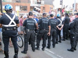 Police form a line during the bridge protest (Blast Staff photo/John Stephen Dwyer)