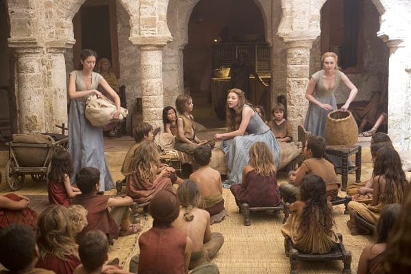 Margaery (Natalie Dormer) speaks to the orphans of Kings Landing. 