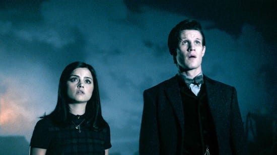 Clara (Jenna Louise-Coleman) and the Doctor (Matt Smith) look upon his tomb. 