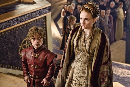 Tyrion (Peter Dinklage) and Sansa (Sophie Turner) are forced into an unwanted marriage. 
