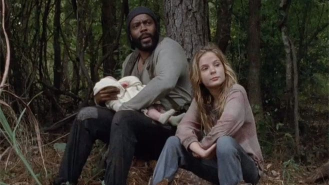 This week's episode of The Walking Dead features Tyreese (Chad Coleman) and Lizzie (Brighton Sharbino) as well as Carol and Mika