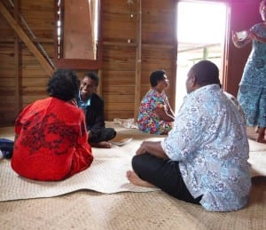 Dr. Ilikini Natini, a local Fijian doctor, meeting with patients on the island of Lomaloma. 
